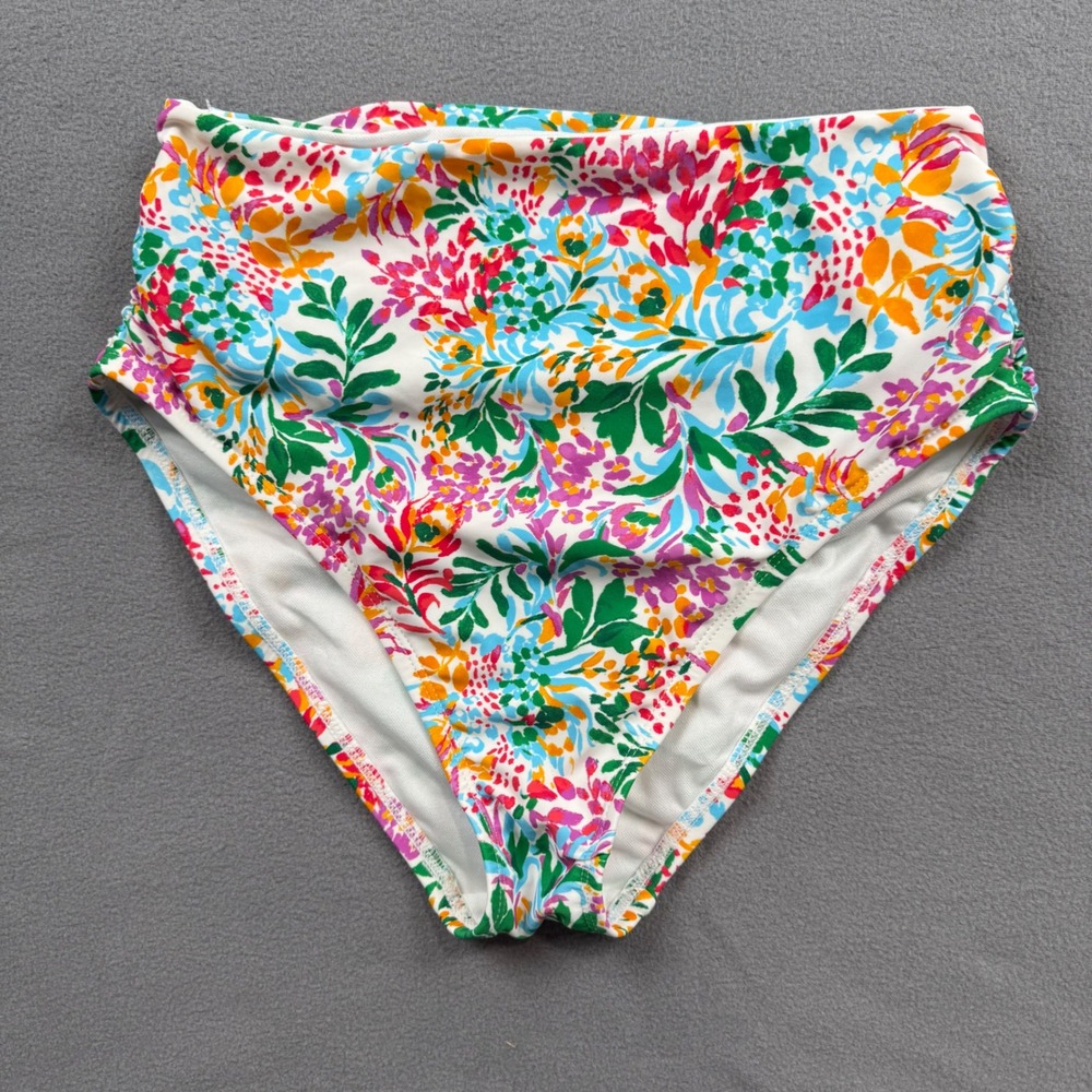 Crown & Ivy Bikini Bottoms Floral Ruched High Waist Tropical Vacation Beach 6